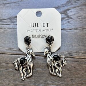 Juliet By Crystal Avenue Horse w/natural stone,post drop earrings,Western